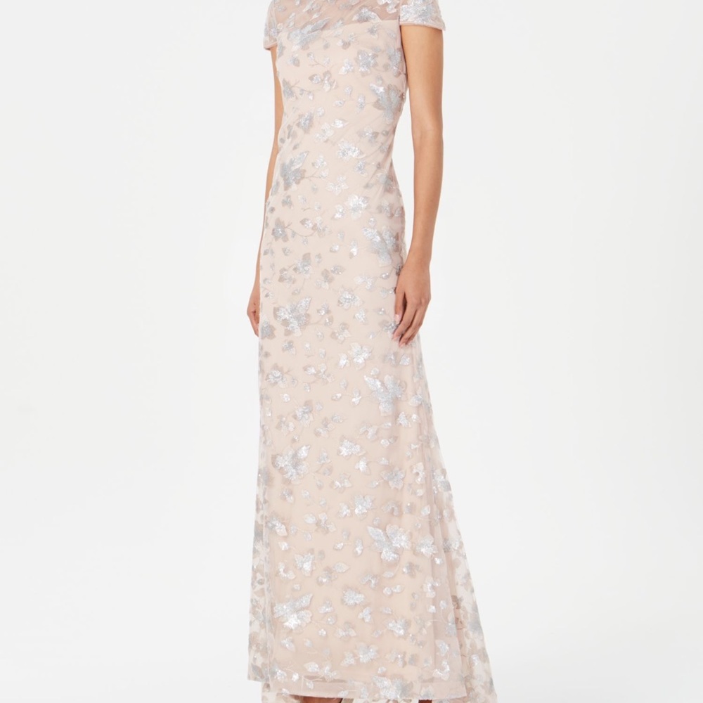 Calvin Klein Embellished Mesh Sequin Floral Gown